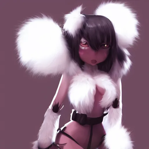 Image similar to cute furry girl with four arms, big fluffy ears, white fur and dark skin, dramatic lighting, cinematic, artstation, anime style