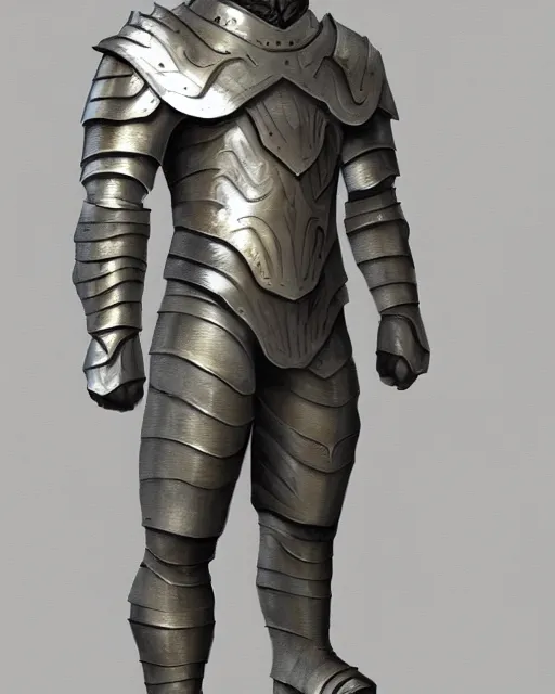 Image similar to medium mithril armor, silver with gold trim, fantasy character art, flat shading, trending on artstation