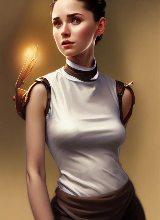 Image similar to portrait of a full body of beautiful young female secretary, d & d, sleeveless turtleneck, pencil skirt, fantasy, flat lighting, intricate, highly detailed, digital painting, artstation, concept art, smooth, sharp focus, illustration, art by simon bisley and greg rutkowski and alphonse mucha, natural tpose