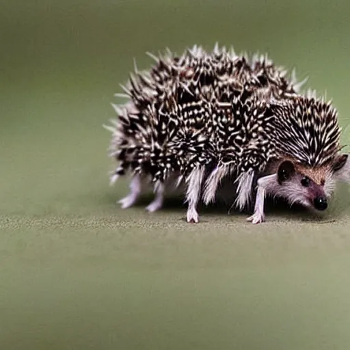 Image similar to spiders, a hedgehog with spiders on its back instead of spikes, spiders, scary, freaky