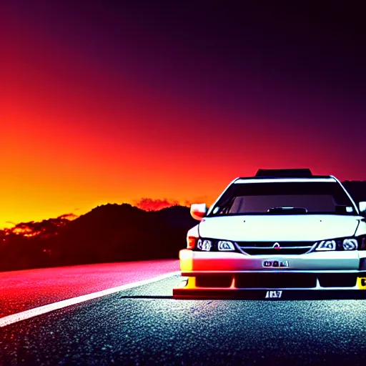 Image similar to a car drift spec JZX100 in middle of road, gunma prefecture, city sunset night, cinematic color, photorealistic, highly detailed