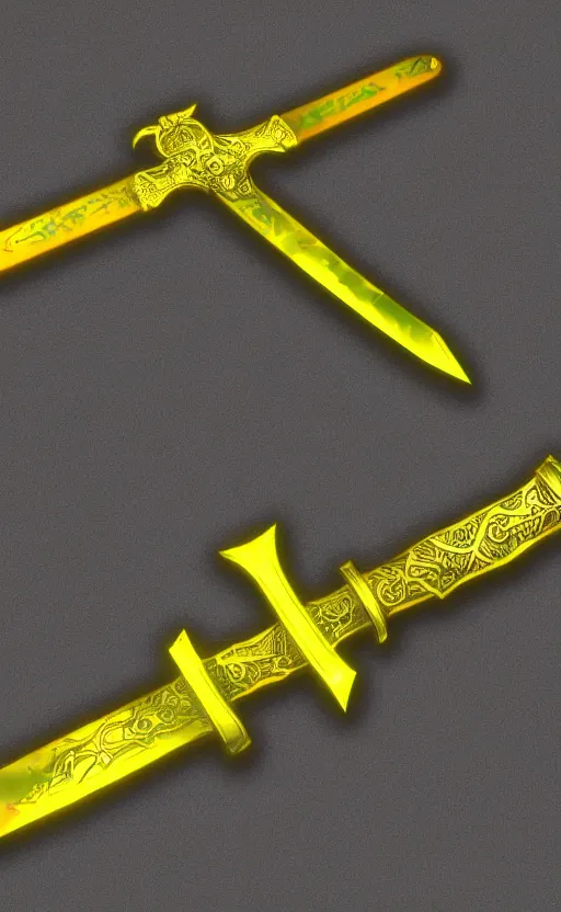Prompt: silver sword with its blade covered in glowing yellow sigils, realistic, high quality, artstation, concept art