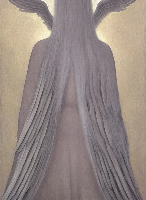 Image similar to tall thin young wan beautiful angel, silver hair so long, pale!, long silver hair, silver angel wings, wan adorable korean face, silver hair!!, style of fernand khnopff and lucien levy - dhurmer, oil on canvas, 4 k resolution, aesthetic!,