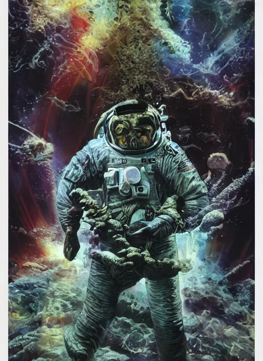 Image similar to astronauts in the dark infinite underwater void - complex and hyperdetailed technical suit, fabric material. reflection and dispersion materials. rays and dispersion of light. volumetric light. wide angle, f / 3 2. noise film photo. flash photography. ultra realistic, wide angle. poster by wayne barlowe, hajime sorayama aaron horkey, craig mullins