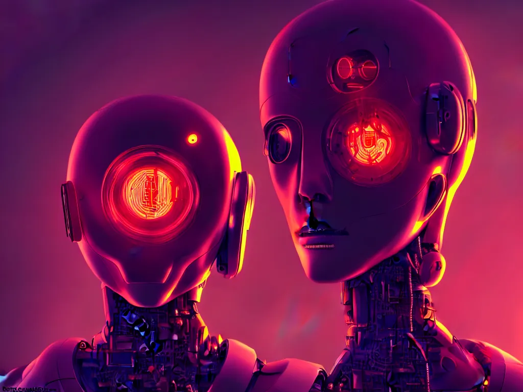 Image similar to humachine humanized experiment, robots inside the head, distopic, cyberpunk, sci - fi, 7 0 s colors, cinematic lighting, digital painting, photorealistic, ultra detailed, 4 k