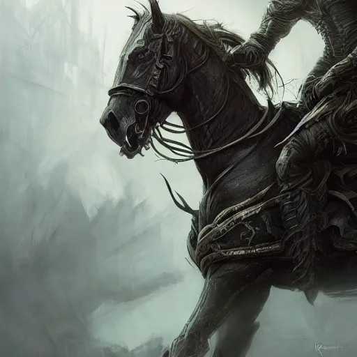 Image similar to concept art by artgerm, pestilence of the four horsemen of the apocalypse, soft green natural light, intricate, hooded death riding a horse, highly detailed dark art, digital painting, artstation, concept art, smooth, sharp focus, illustration, art by greg rutkowski and luis rollo and uang guangjian and gil elvgren, symmetry!