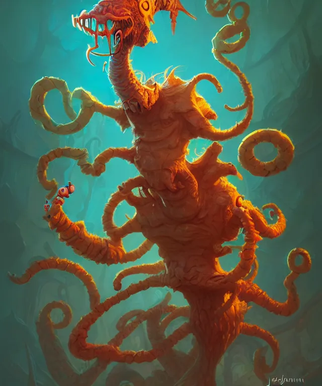 Image similar to a xanathar creature in a dr seuss artstyle, adorable and whimsical, fantasy, elegant, crisp 8 k line work, rim light, digital painting, artstation, unreal engine, octane render, concept art, matte, sharp focus, illustration, art by james jean and justin gerard and josan gonzalez