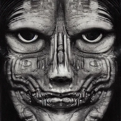 Image similar to portrait of a man’s face by giger