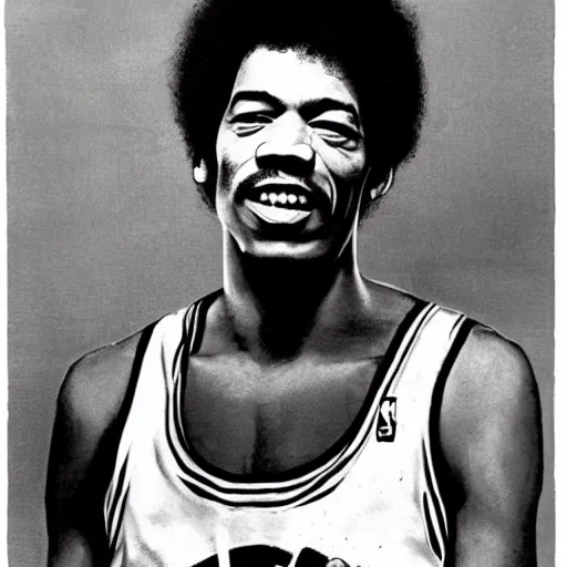 Prompt: jimi hendrix as an nba player