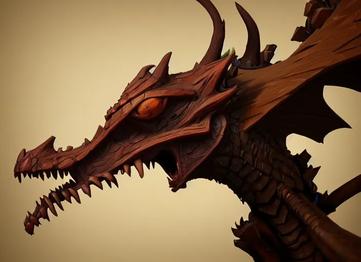 Image similar to brown wooden festeroot dragonskull treant head, stylized stl, 3 d render, activision blizzard style, hearthstone style, darksiders art style, greg rutkowski style