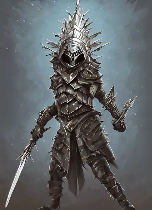 Prompt: a warrior with a giant needle on top of their helmet wearing spiky armor, digital art, character portrait