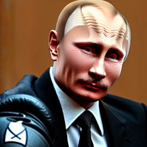 Image similar to vladimir putin with a hitler mustache and outfit