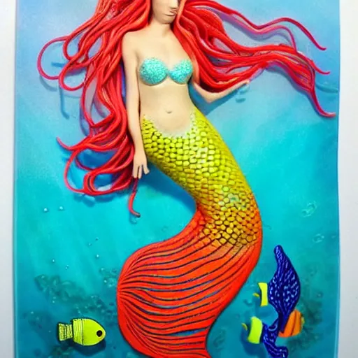 Image similar to a beautiful mermaid underwater, brightly coloured fish, coral and seaweed, hyper - realistic, mystic, detailed