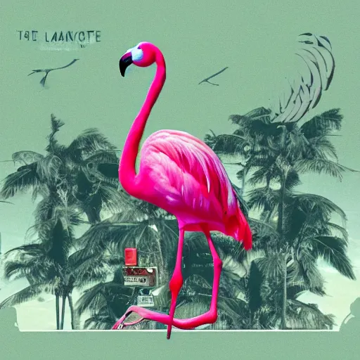 Prompt: the flamingo cafe, internetcore plunderphonic collage bandcamp album cover, bird music, meme trending on artstation