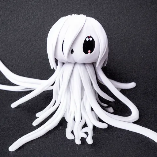 Image similar to cute fumo plush of a vantablack jellyfish girl with hundreds of tendrils, vray, black and white