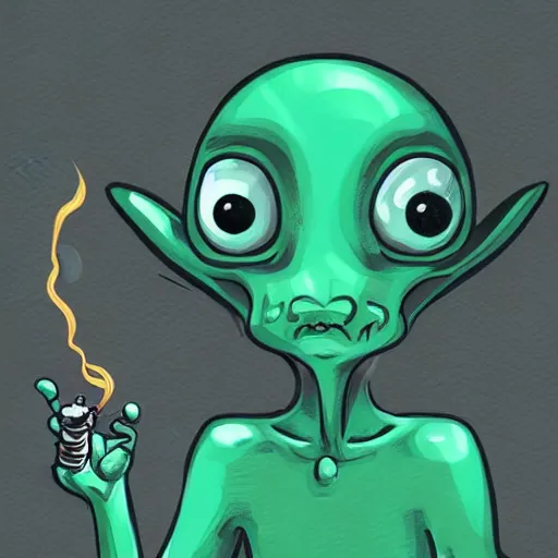 Image similar to Cute friendly portrait of an alien smoking weed, digital art, featured on artstation, fine details