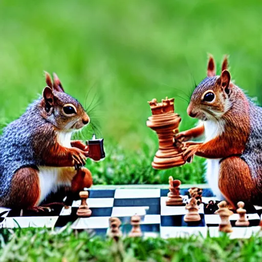 Prompt: squirrels playing chess