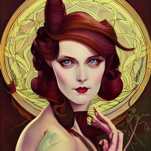 Image similar to an art nouveau streamline moderne portrait in the style of anna dittmann and charles dulac and donato giancola.
