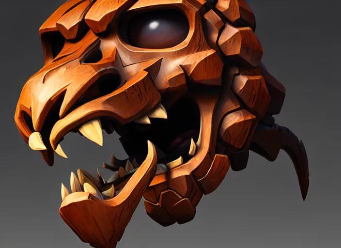 Image similar to brown wooden festeroot lion skull treant head, stylized stl, 3 d render, activision blizzard style, hearthstone style, darksiders art style, greg rutkowski style