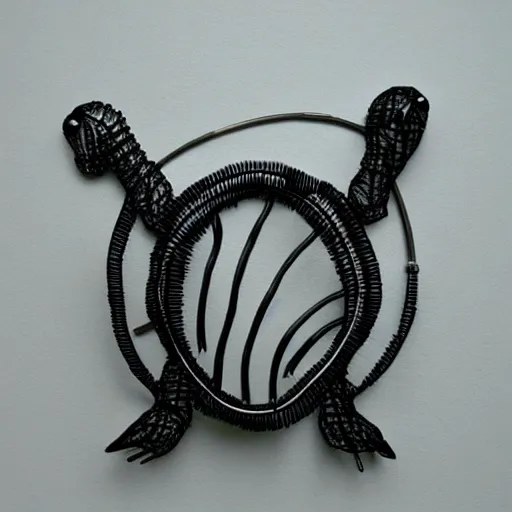 Prompt: wire sculpture of a turtle