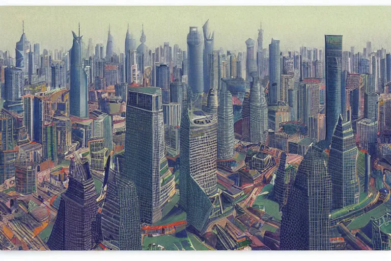 Prompt: the city skyline of shanghai by tomma abts.