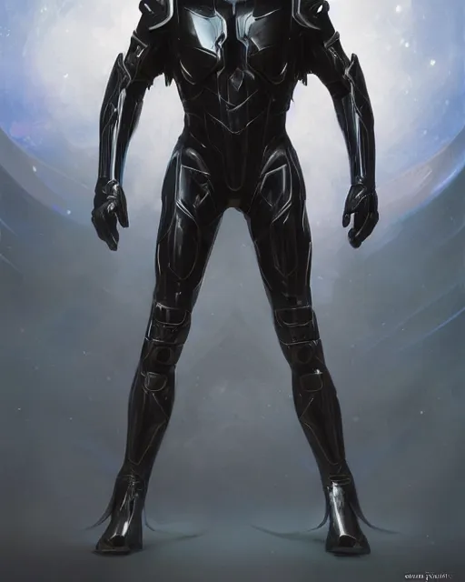 Image similar to character concept of iridescent sinewy smooth muscular male sleek glossy indigo black pearlescent scifi armor with smooth black featureless helmet, by greg rutkowski, mark brookes, jim burns, tom bagshaw, magali villeneuve, trending on artstation