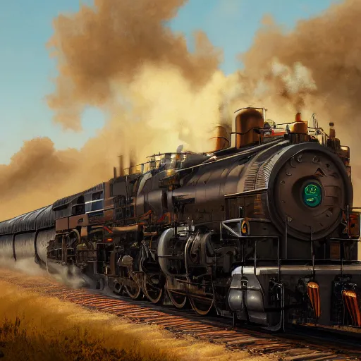 Image similar to [ union pacific big boy ], steam engine, locomotive, highly detailed, digital painting, artstation, concept art, wallpaper, smooth, sharp focus, illustration, art by giger and artgerm and greg rutkowski and alphonse mucha