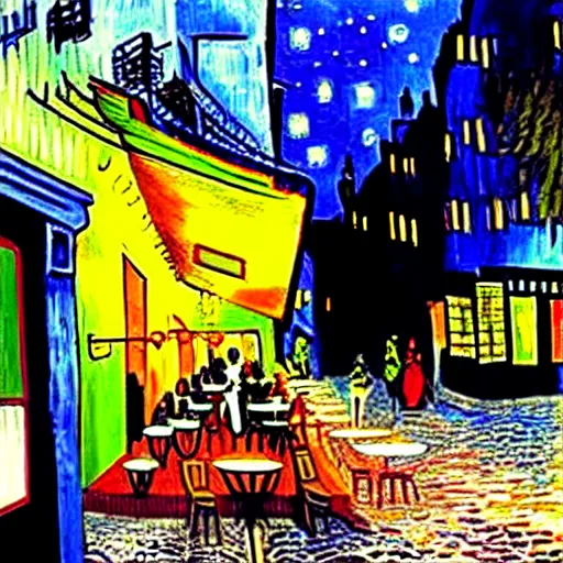 Image similar to Cyberpunk Cafe Terrace at night by Vincent Van Gogh