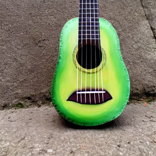 Image similar to avocado ukulele painted by mati klarwien