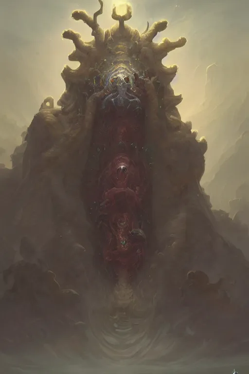 Prompt: high fantasy lovecraftian old god designed by peter mohrbacher, Greg rutkowski, blizzard concept artists, concept art, fantasy, 4k, CG render, octane, insanely detailed,