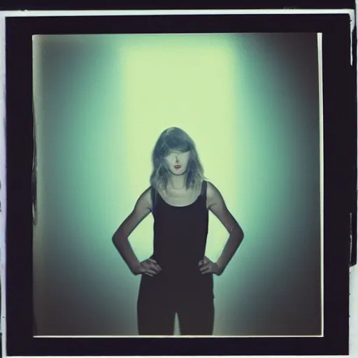 Image similar to bad photo of taylor swift, polaroid, one light