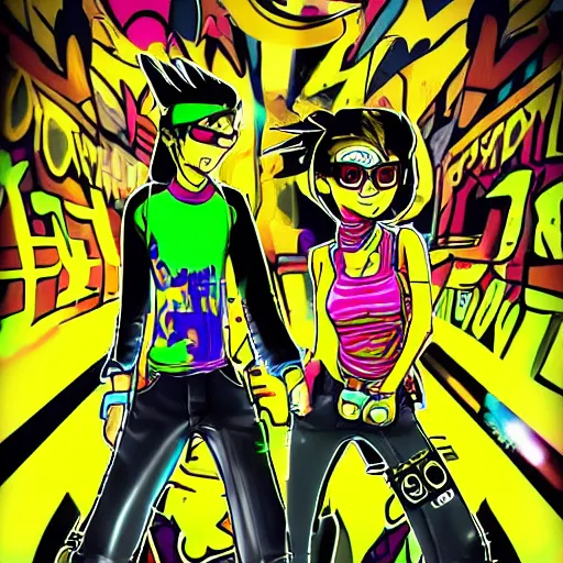 Image similar to jet set radio, speakers, art station, digital art