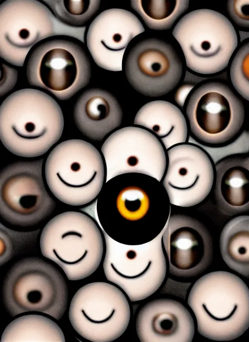 Prompt: human eyes!, black centered half dot pupil, half circle iris, happy smiling human eyes, eyelashes, tired half closed eyes, advanced art, art styles mix, from wikipedia, eye relections, hd macro photographs, montage of grid shapes