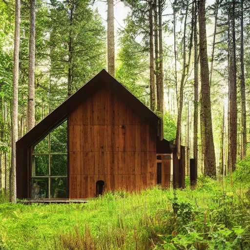 Image similar to a building in the middle of a forest, architecture