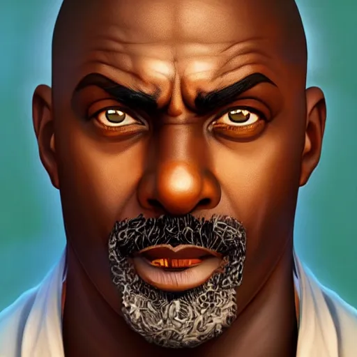 Image similar to idris elba as a street fighter character, cg animation, capcom, realistic, character select portrait, by artgerm, greg rutkowski, alphonse mucha, 3 d