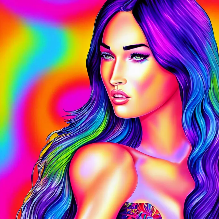 Image similar to Lisa Frank Megan Fox, beautiful digital art