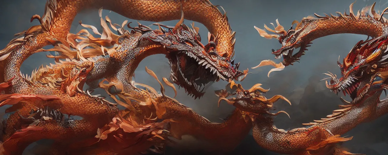 Prompt: A beautiful painting of Chinese dragon, octane render, unreal engine, trending on artStation, artstationHD, artstationHQ, cgsociety, 4k