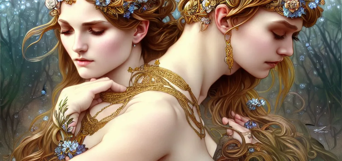 Prompt: beautiful nordic goddess, beautiful detailed eyes, cute, fantasy, intricate, elegant, highly detailed, digital painting, 4 k, hdr, concept art, detailed jewelry, smooth, sharp focus, illustration, art by artgerm, da vinci and alphonse mucha