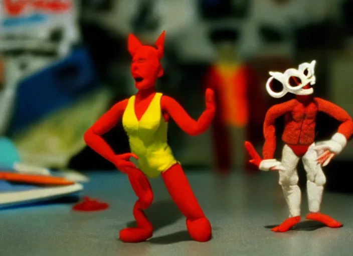 Image similar to 1 9 8 0 s cinematic screenshot cinestill portrait of a stop motion claymation film about a wacky adventure starring wolverine, shallow depth of field, 1 8 mm, f 1. 8