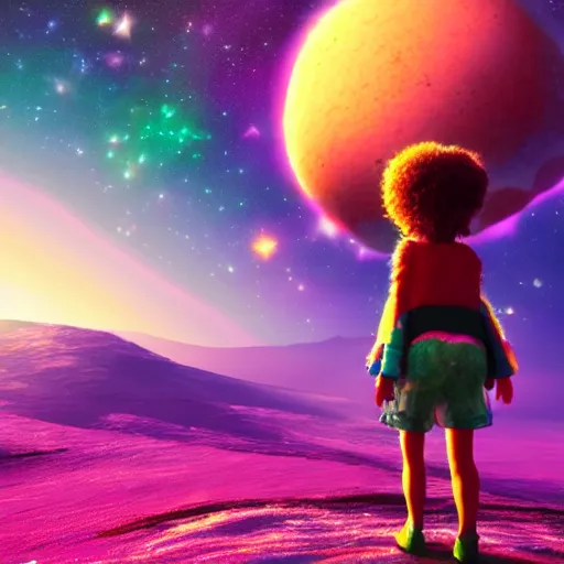 Prompt: weary traveller wandering through an alien world, by lisa frank, 4 k, beautiful, cinematic dramatic