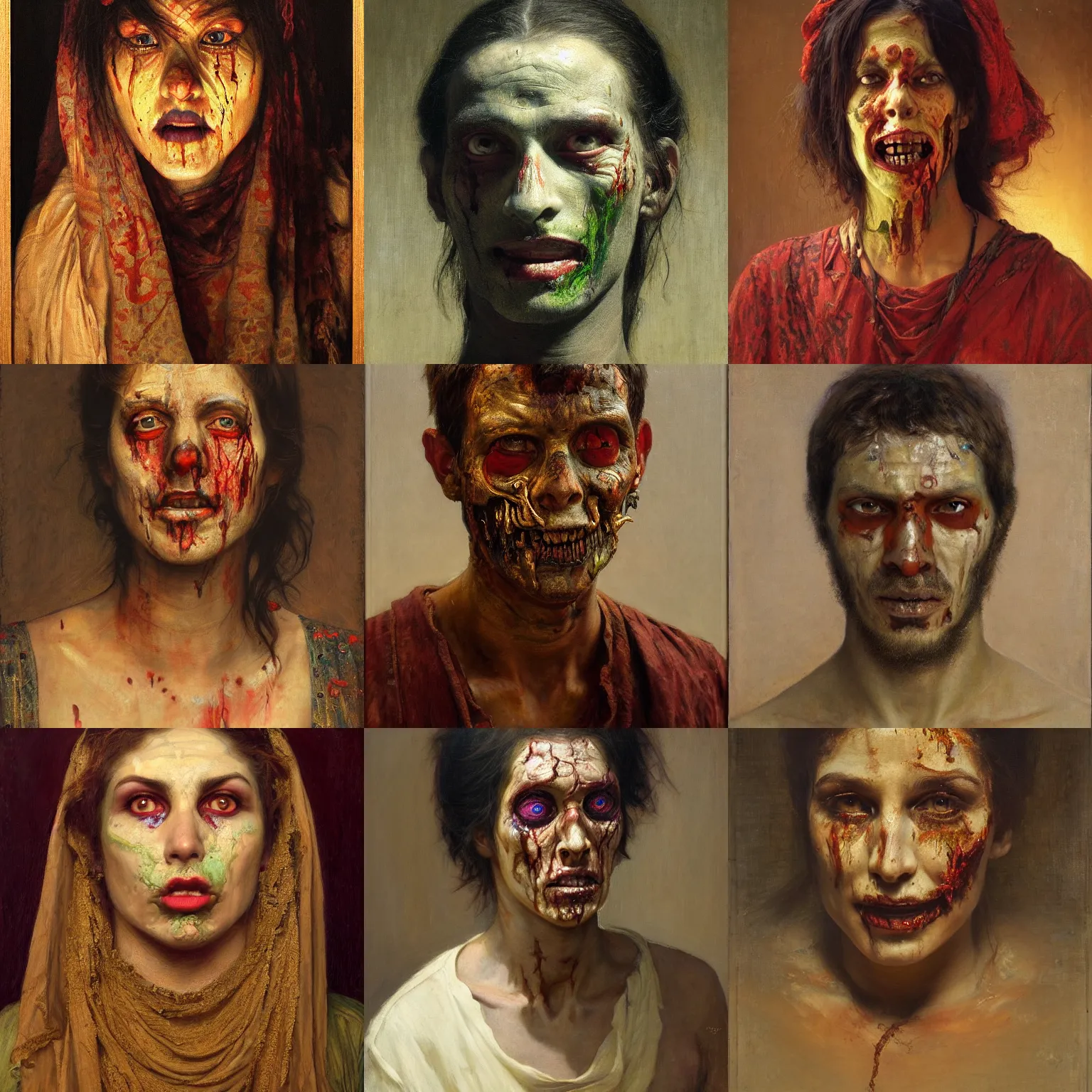 Prompt: orientalism face portrait of a zombie by Edwin Longsden Long and Theodore Ralli and Nasreddine Dinet and Adam Styka, masterful intricate artwork. Oil on canvas, excellent lighting, high detail 8k