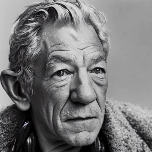 Image similar to film still of ian mckellen covered in baked beans