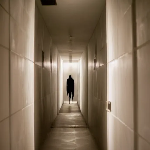 Prompt: infinite bathroom hallway, horror movie