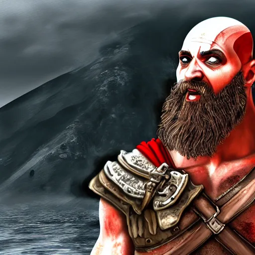 Prompt: kratos eating greece, digital art