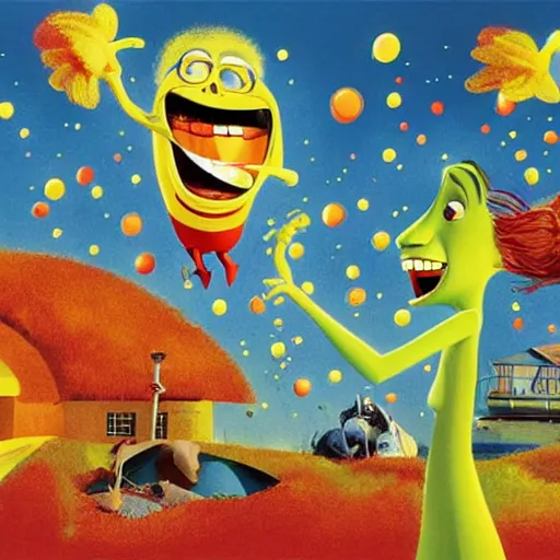 Image similar to A bright happy scene from a Pixar Movie, by Dave McKean