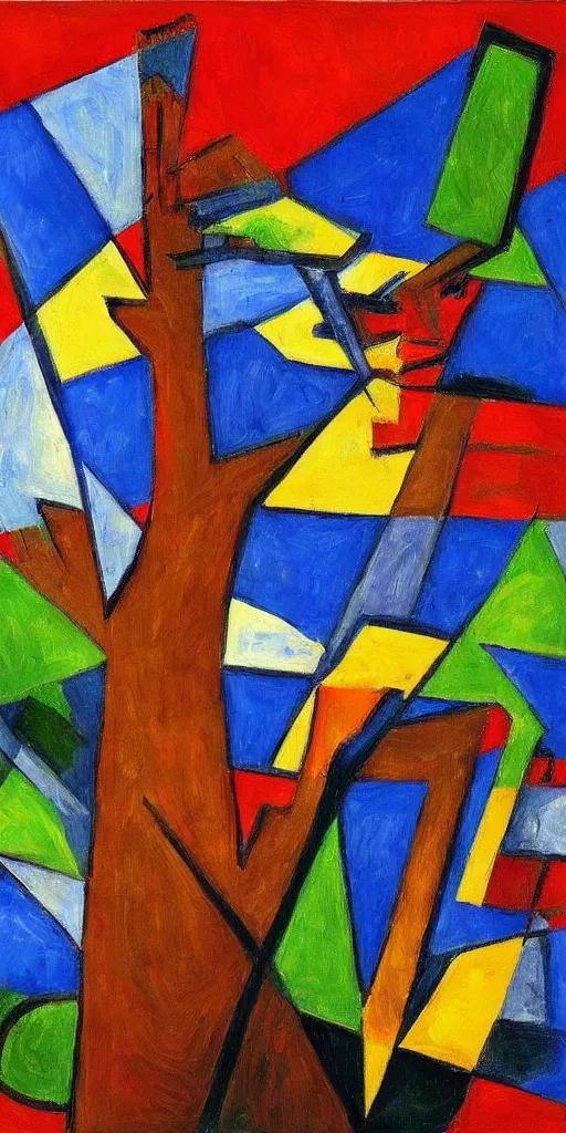 Image similar to Cubism painting of a tree, masterpiece