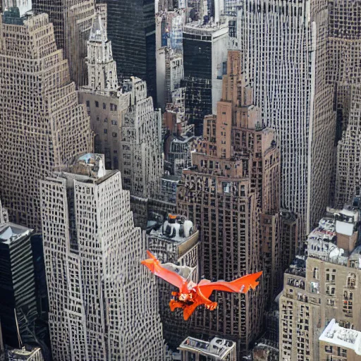 Image similar to charizard flying above new york, ( eos 5 ds r, iso 1 0 0, f / 8, 1 / 1 2 5, 8 4 mm, postprocessed, crisp face, facial features )