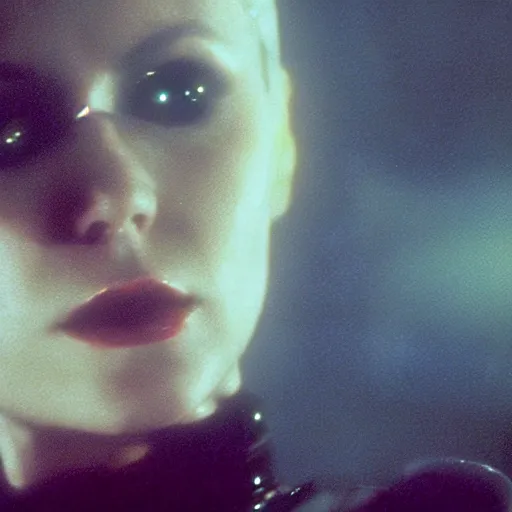 Image similar to a film portrait still of joan jett in blade runner, gritty cyberpunk atmosphere. realism, cinematic lighting, beautiful gothic fantasy photorealistic, 4 k. 8 mm. grainy. panavision.