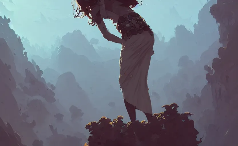 Prompt: celtic naturepunk by atey ghailan, by greg rutkowski, by greg tocchini, by james gilleard, by joe fenton, by kaethe butcher, dynamic lighting, gradient light blue, brown, blonde cream and white color scheme, grunge aesthetic