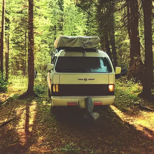 Prompt: walter white going camping in a forest, photography, polaroid,